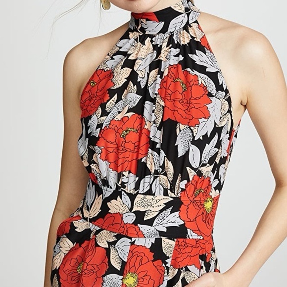 DVF 100% Silk High Neck Halter Jumpsuit in Boswell Black - Picture 3 of 11